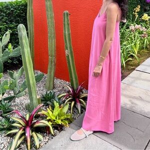 Pink Spaghetti Strap Midi Dress